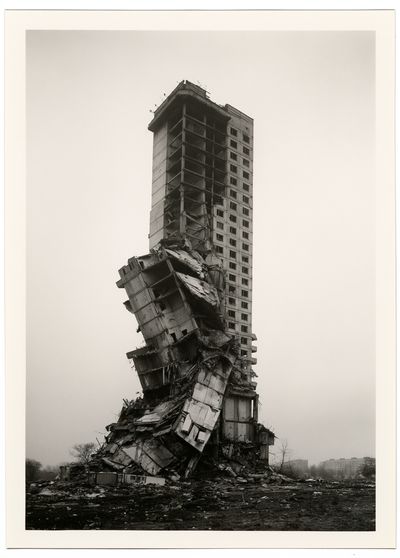 Collapsed Tower Black-White Poster. poster