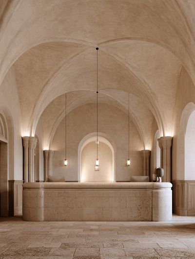 Arched Stone Interior Photography Poster.