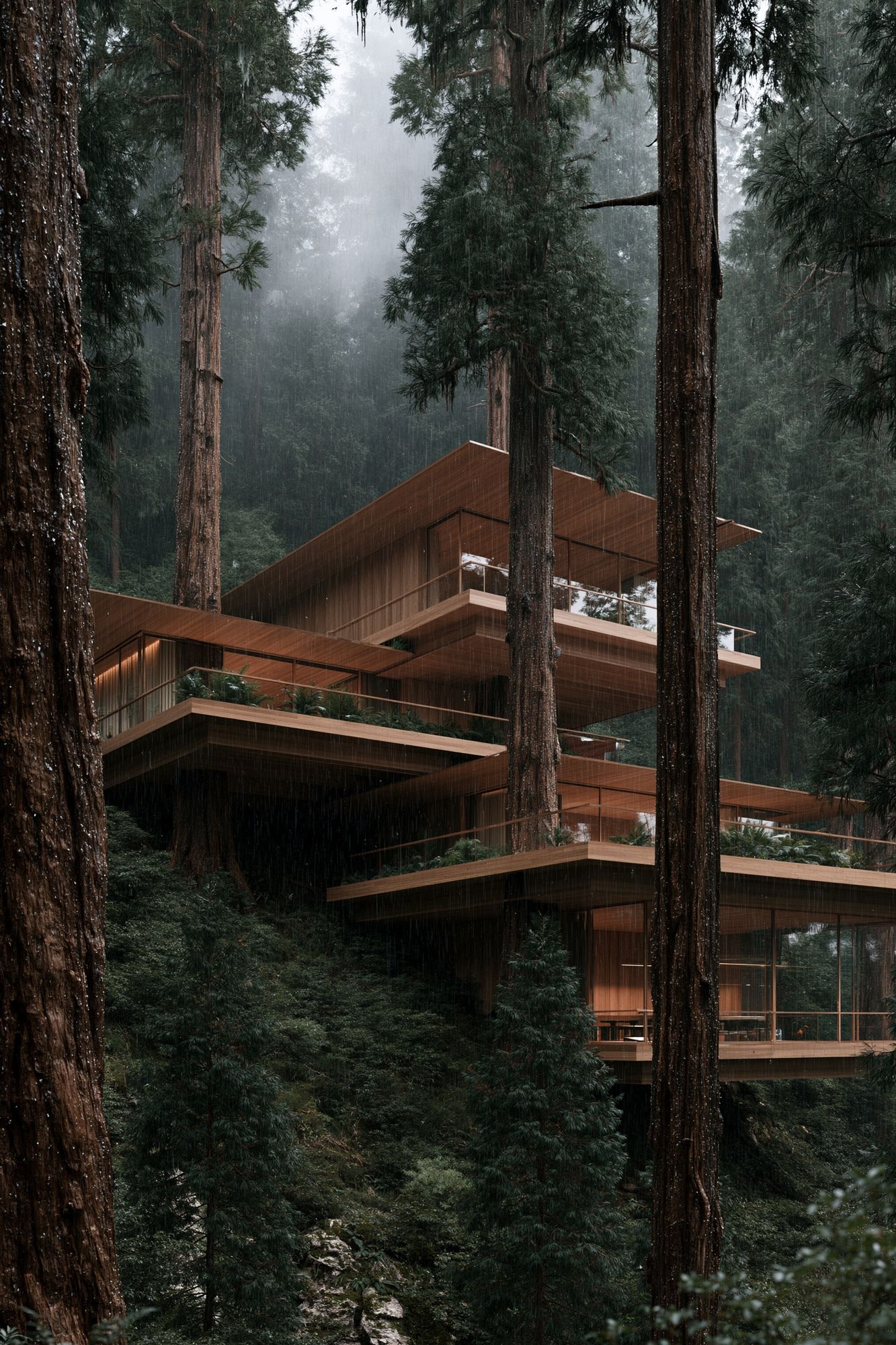 Rainy Forest Retreat Architecture Poster. poster detail