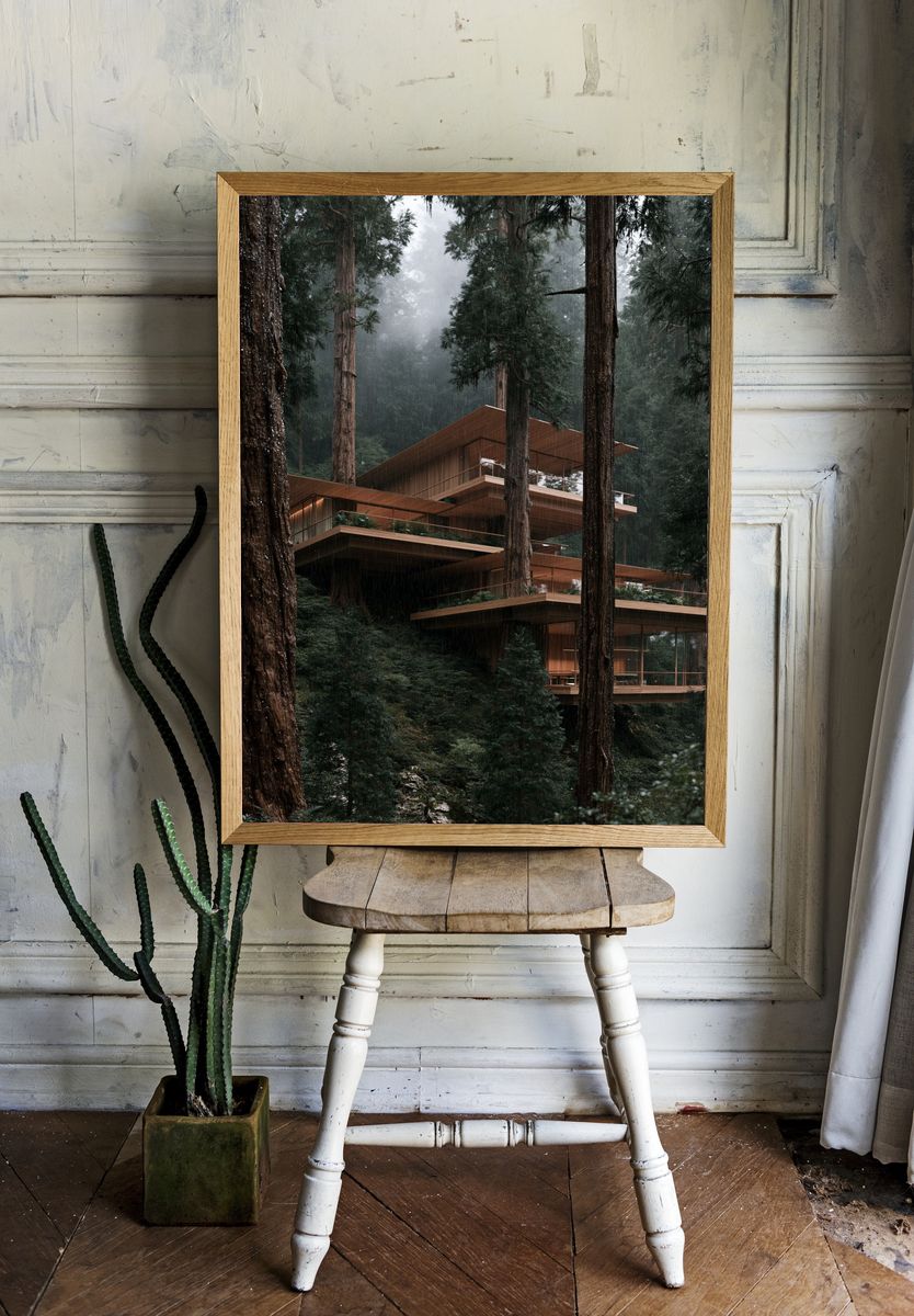 Rainy Forest Retreat Architecture Poster. room preview