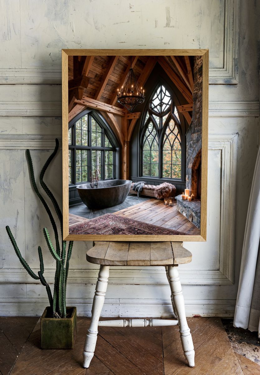Rustic Gothic Bath Interior Poster. — room view 1