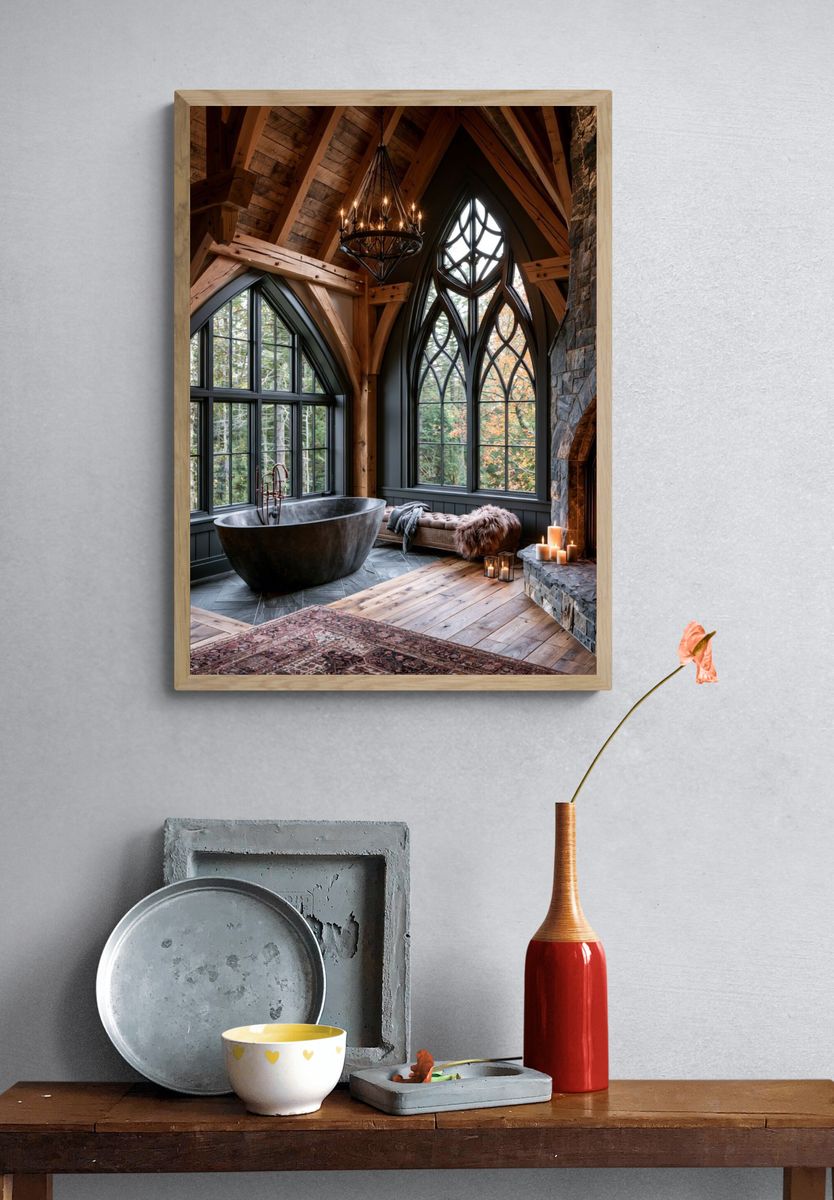 Rustic Gothic Bath Interior Poster. — room view 3