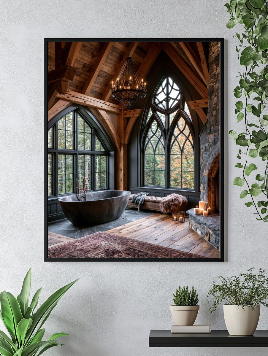 Rustic Gothic Bath Interior Poster. — room view 4