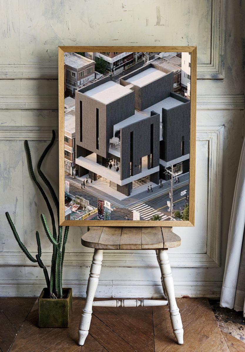 Modern Brutalist Building Poster. — room view 1