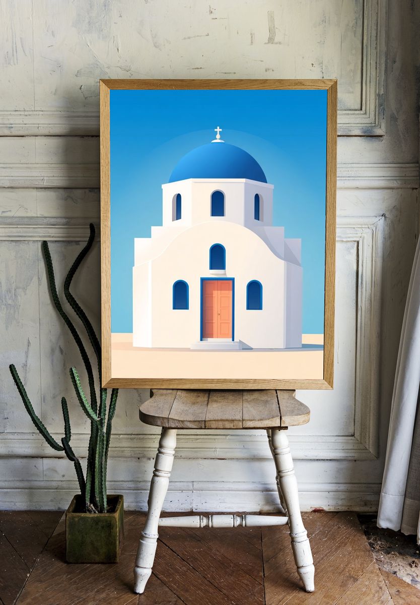 Santorini Church Illustration Poster. room preview