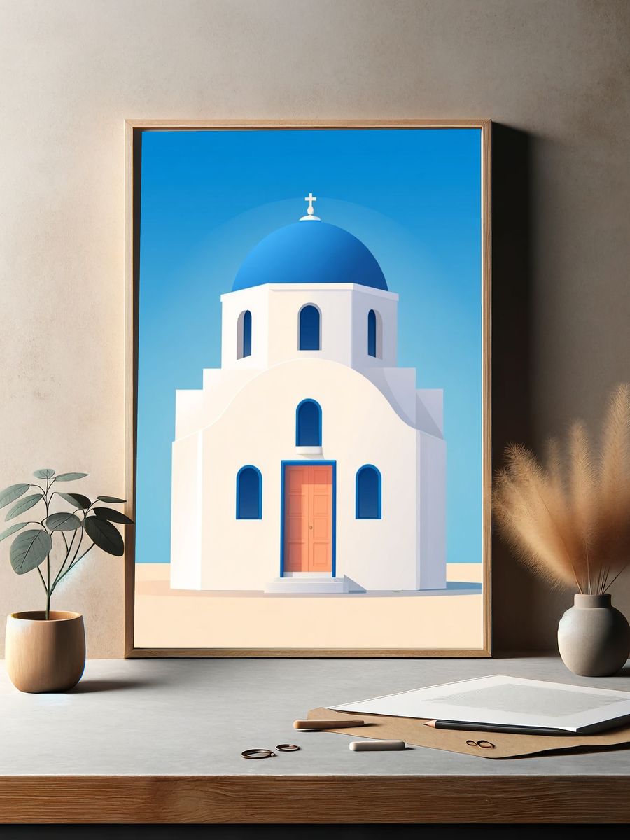 Santorini Church Illustration Poster. — room view 2