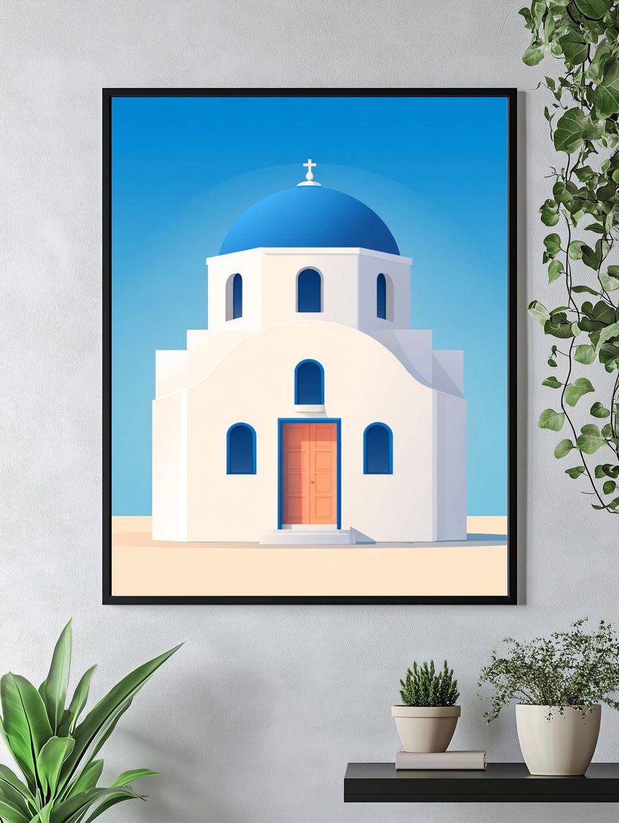 Santorini Church Illustration Poster. — room view 4