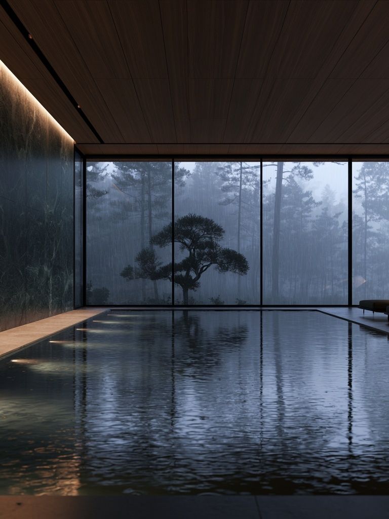 Rainy Zen Pool Interior Print. poster detail