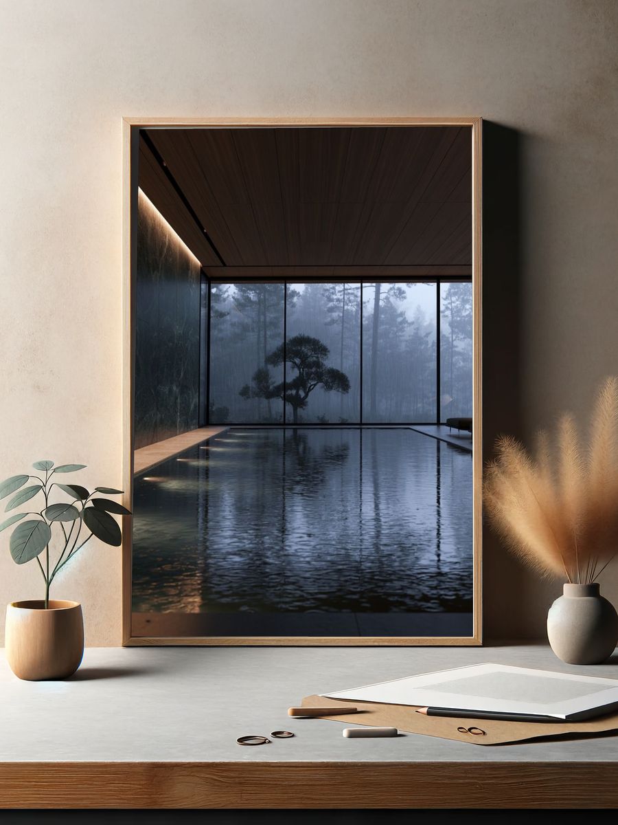 Rainy Zen Pool Interior Print. — room view 2