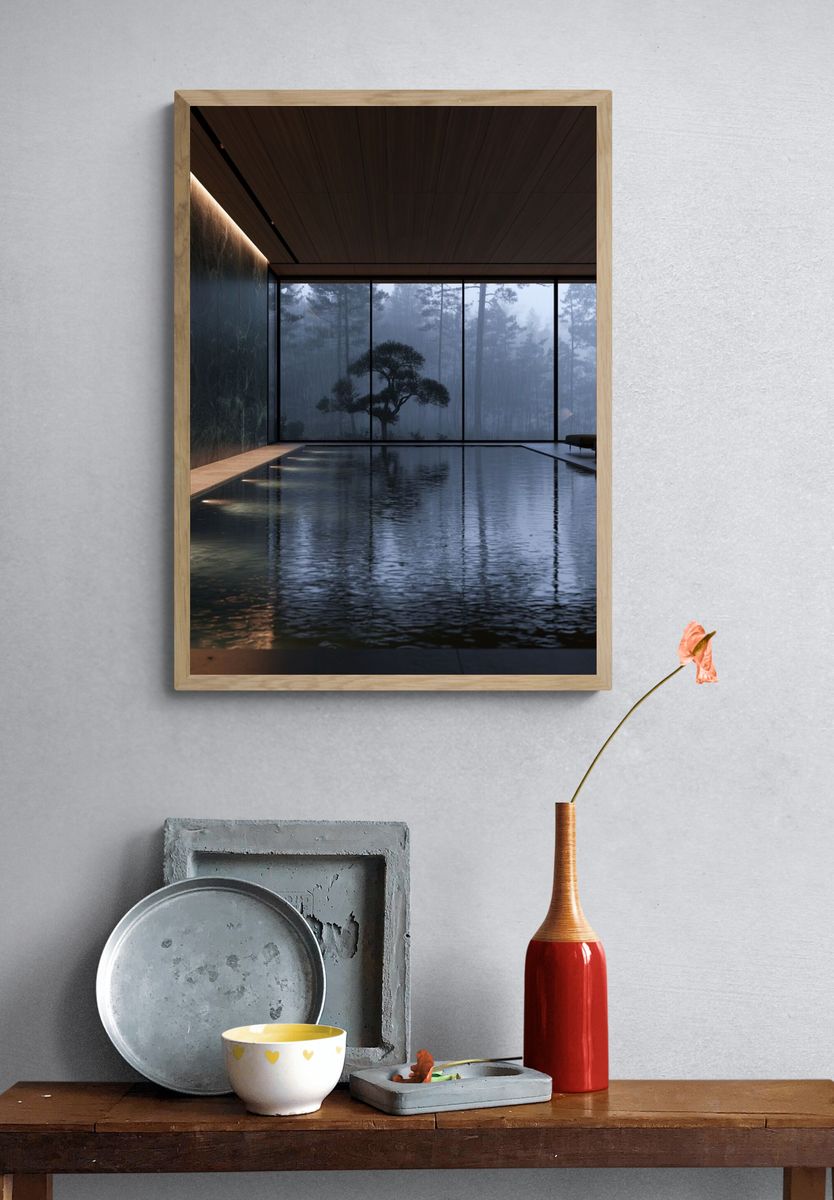 Rainy Zen Pool Interior Print. — room view 3
