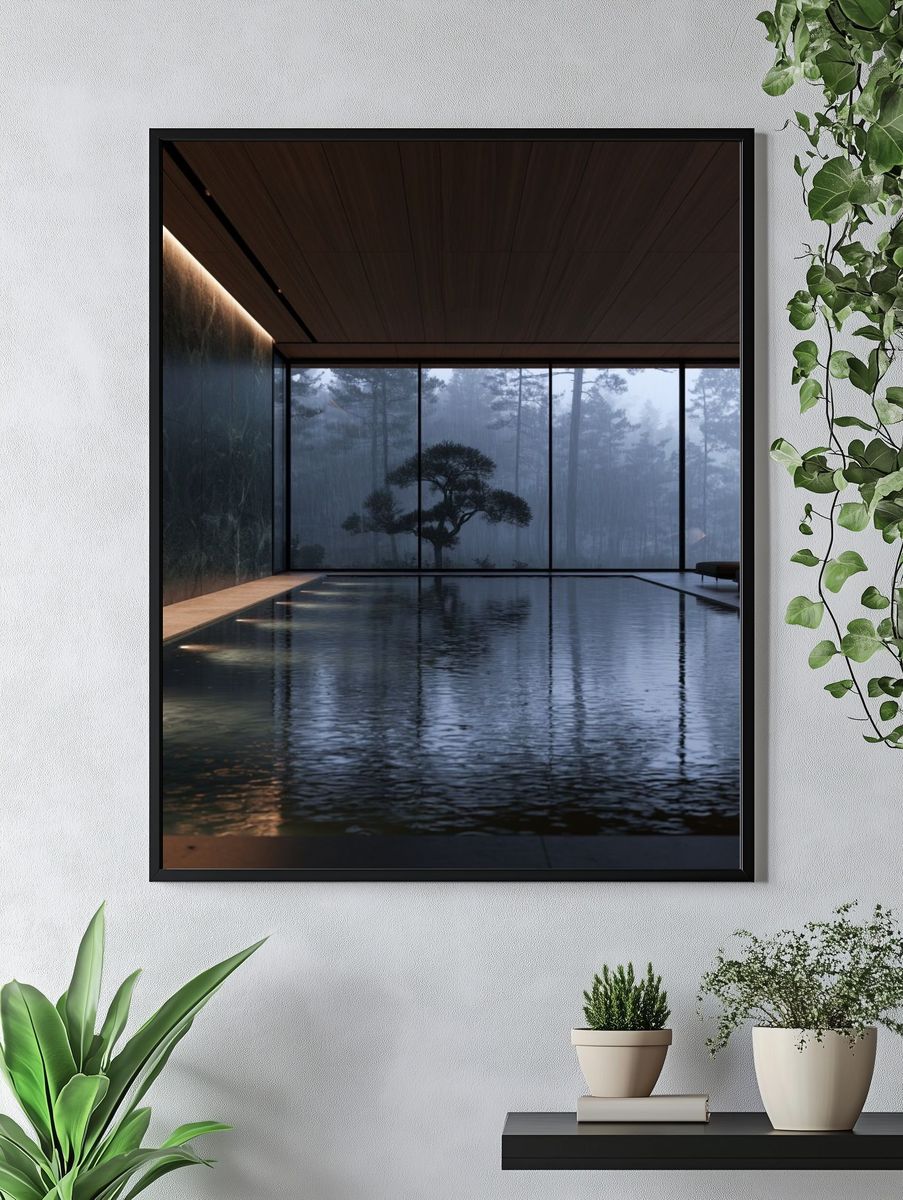 Rainy Zen Pool Interior Print. — room view 4