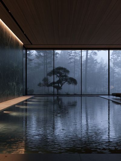 Rainy Zen Pool Interior Print. poster print