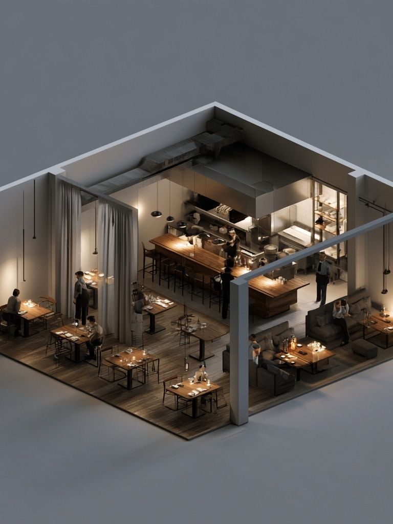 Modern Restaurant Interior Print. poster — architecture art