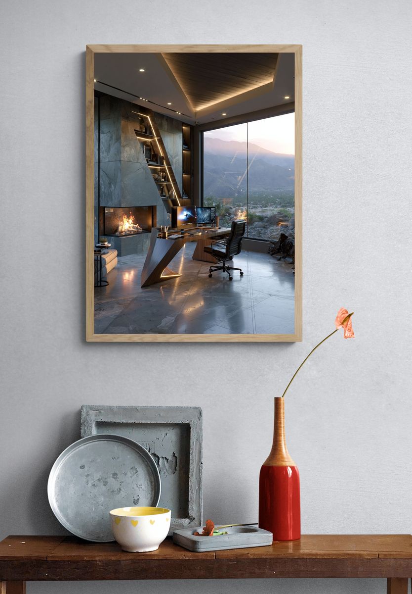 Modern Mountain Office Interior Poster. — room view 3