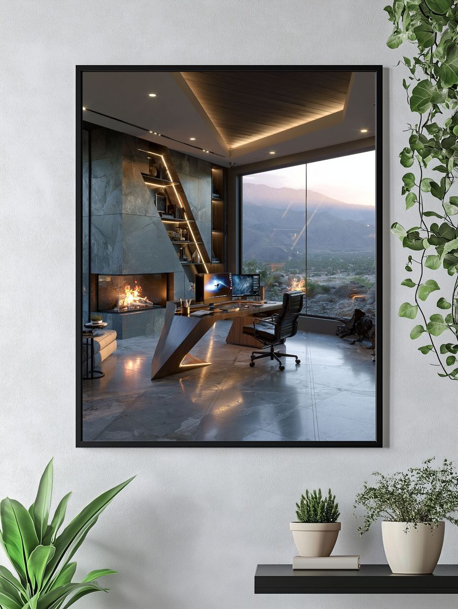 Modern Mountain Office Interior Poster. — room view 4