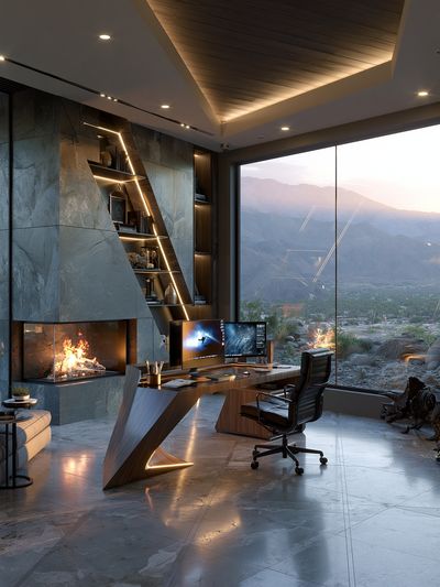 Modern Mountain Office Interior Poster.
