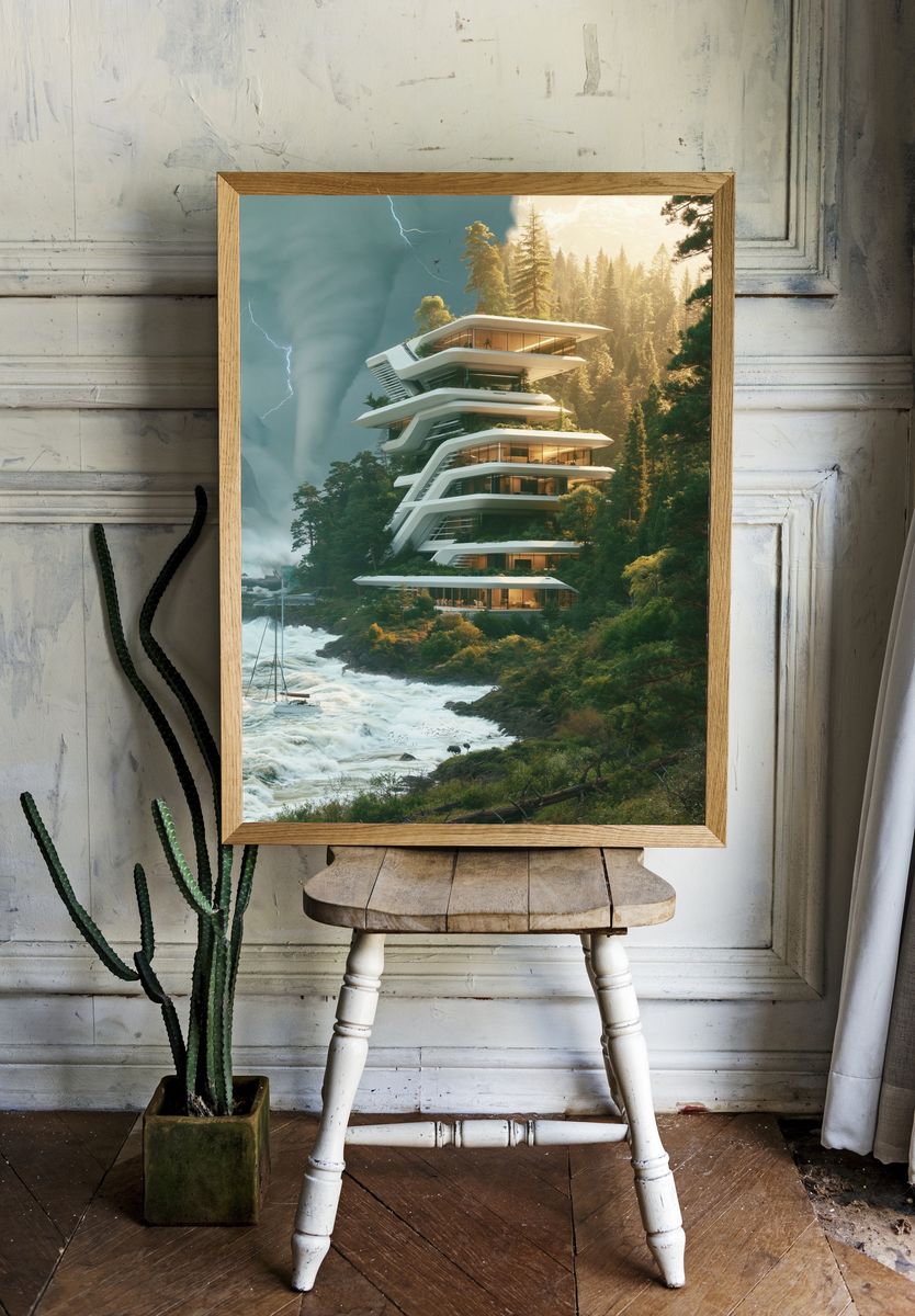 Futuristic Forest Villa Architecture Poster. — room view 1