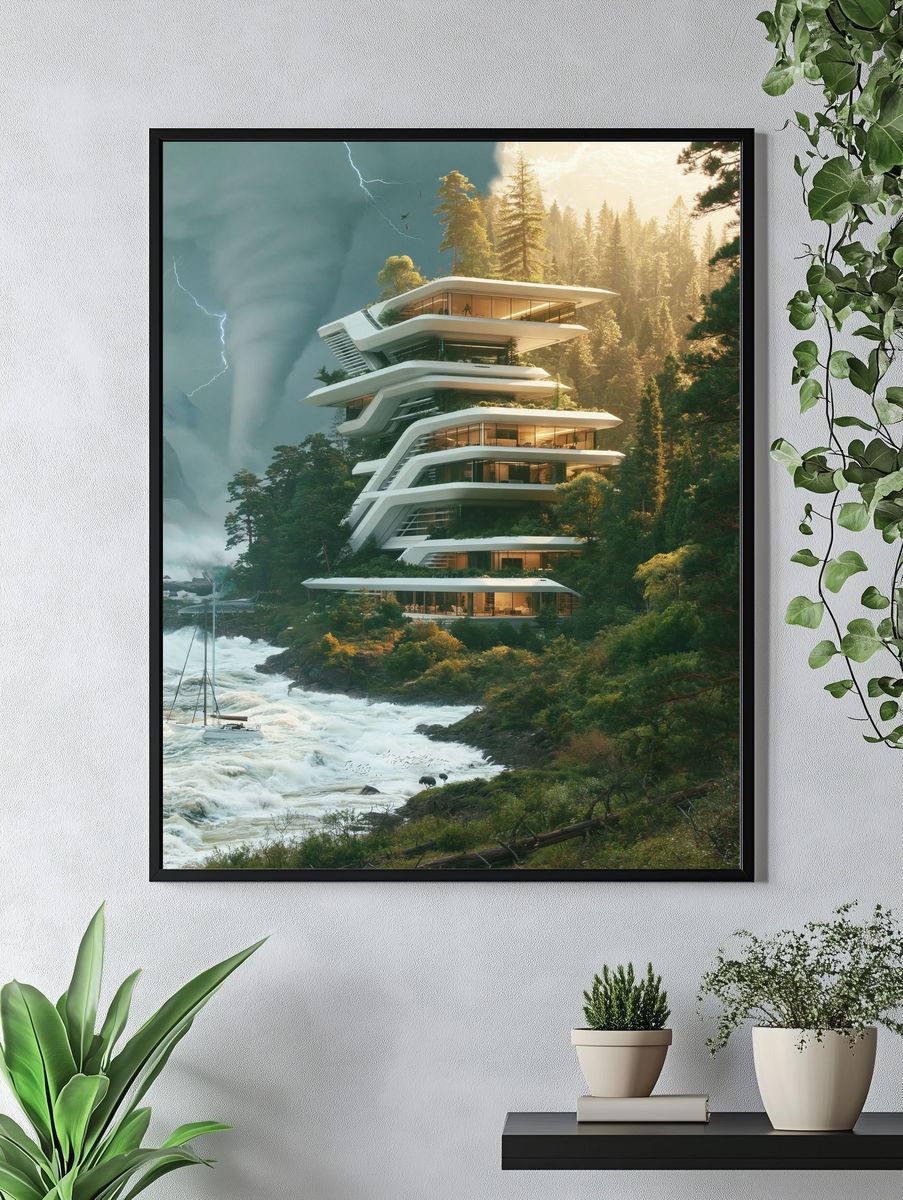 Futuristic Forest Villa Architecture Poster. — room view 4