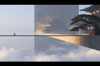 Floating Temple Bridge Photography Print.