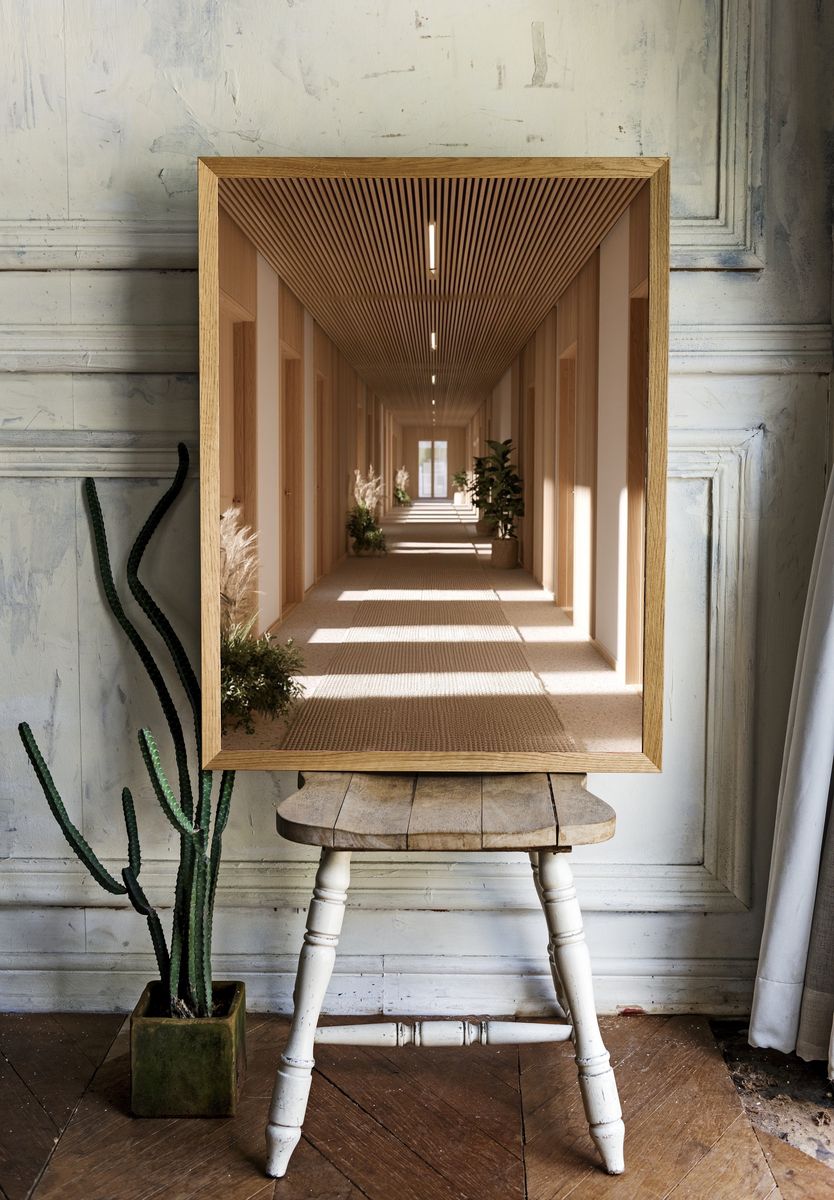 Minimalist Wooden Hallway Print. room preview