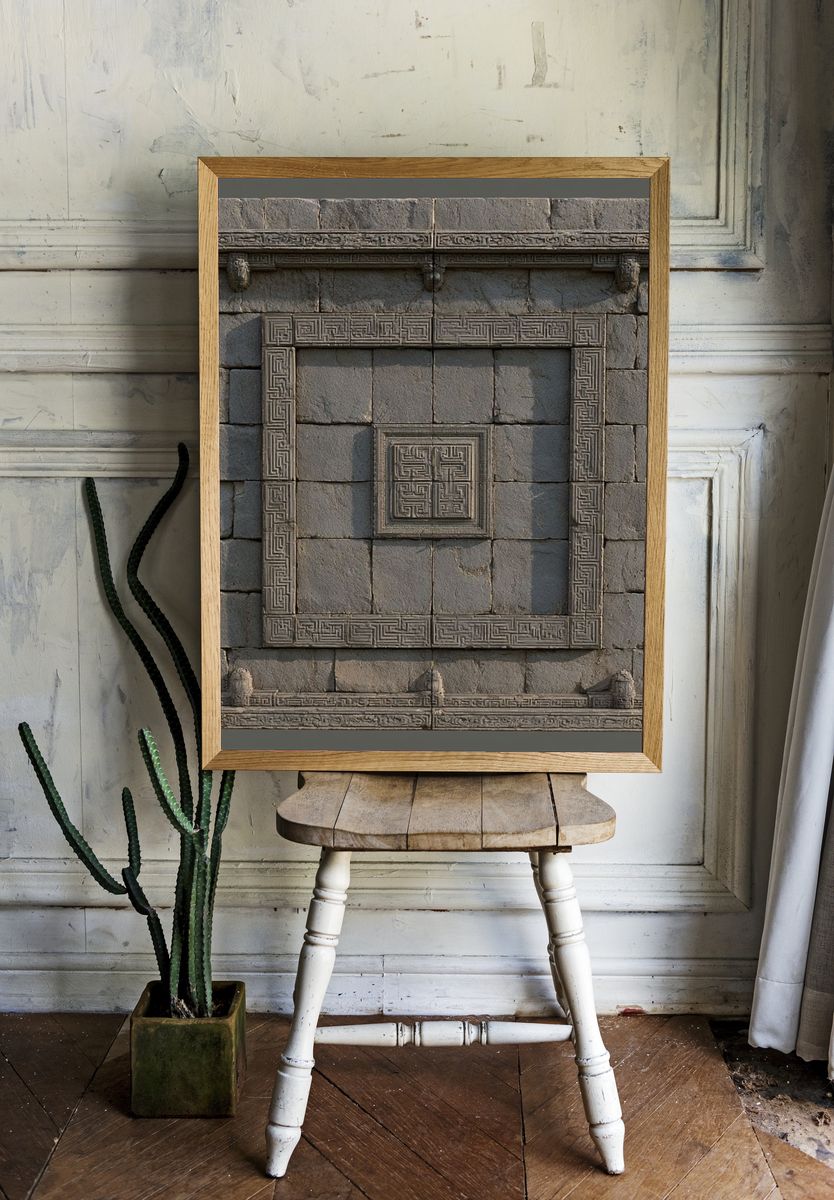 Ancient Stone Relief Architecture Print. — room view 1