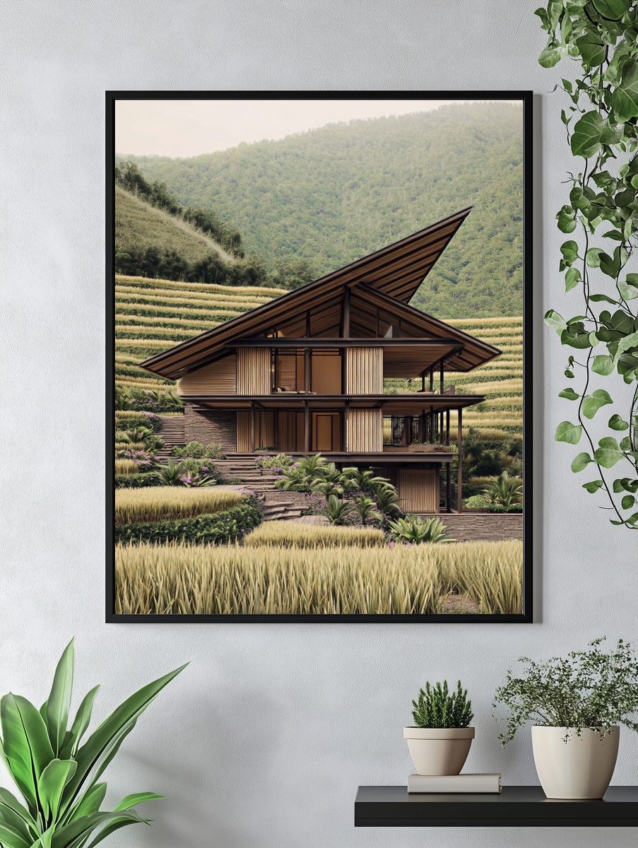 Terraced Tropical House Architecture Print. — room view 4