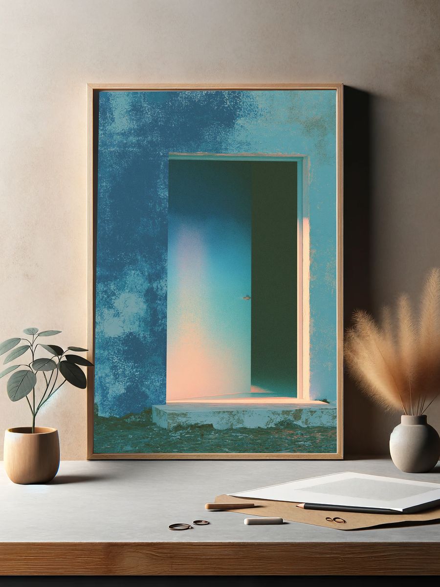 Blue Doorway Abstract Poster. — room view 2