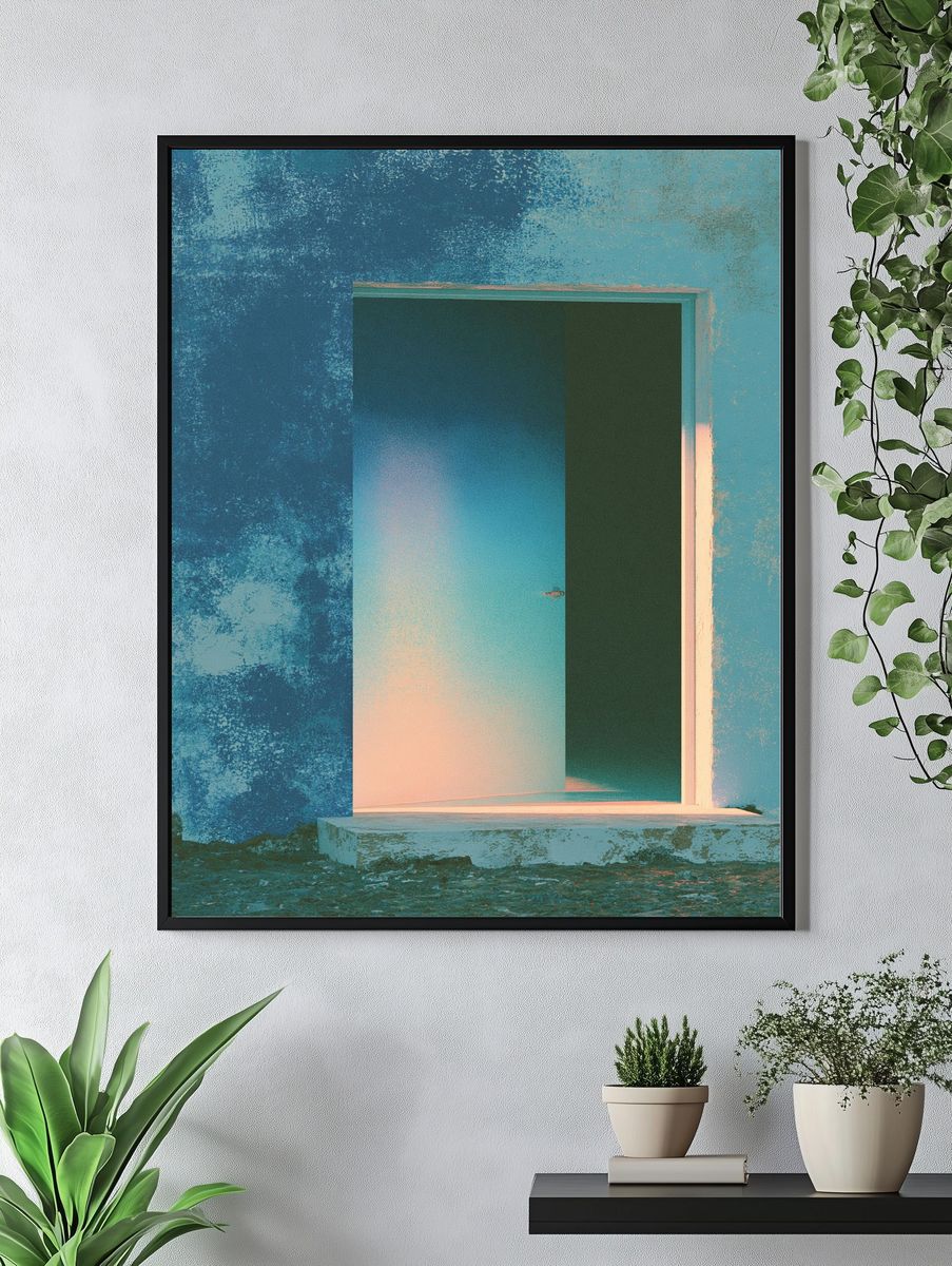 Blue Doorway Abstract Poster. — room view 4