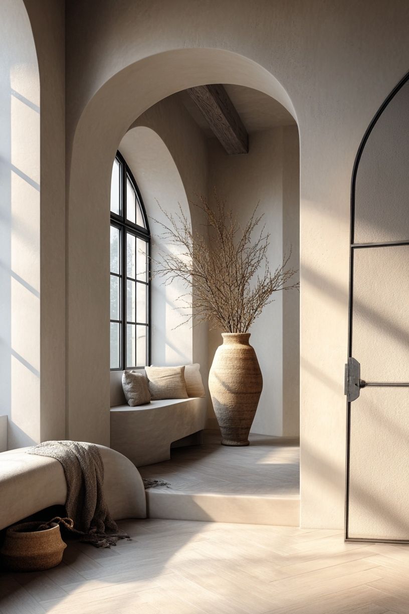 Neutral Arched Interior Japandi Print. poster — architecture art