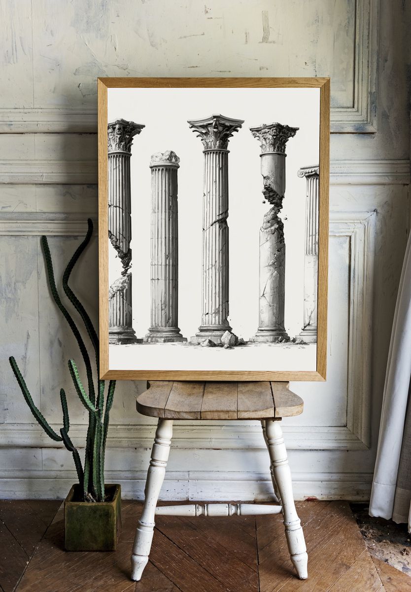 Broken Classical Columns Print. room preview