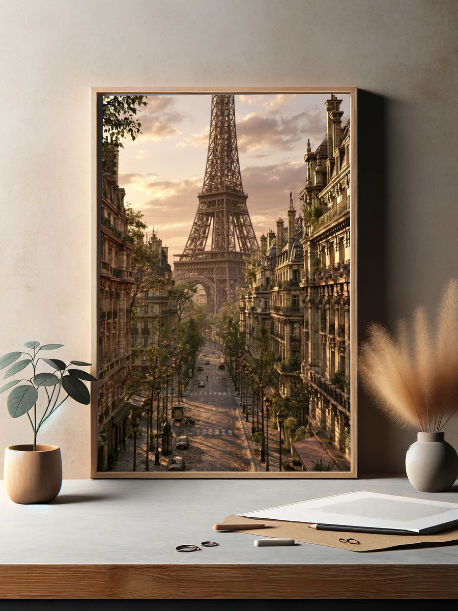Eiffel Tower Paris Sunset Print. — room view 2