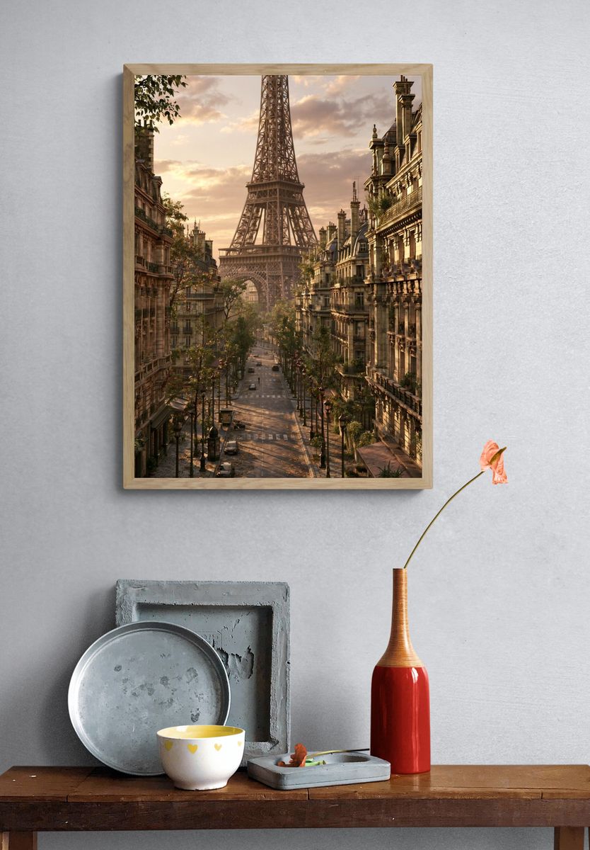 Eiffel Tower Paris Sunset Print. — room view 3