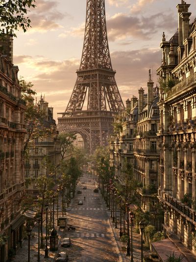 Eiffel Tower Paris Sunset Print. poster