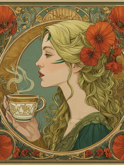 Elegant Woman with Tea — Art Nouveau Print. poster print