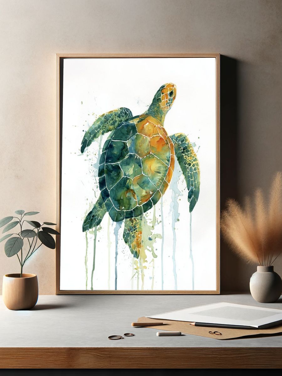 Sea Turtle Watercolor Poster. — room view 2