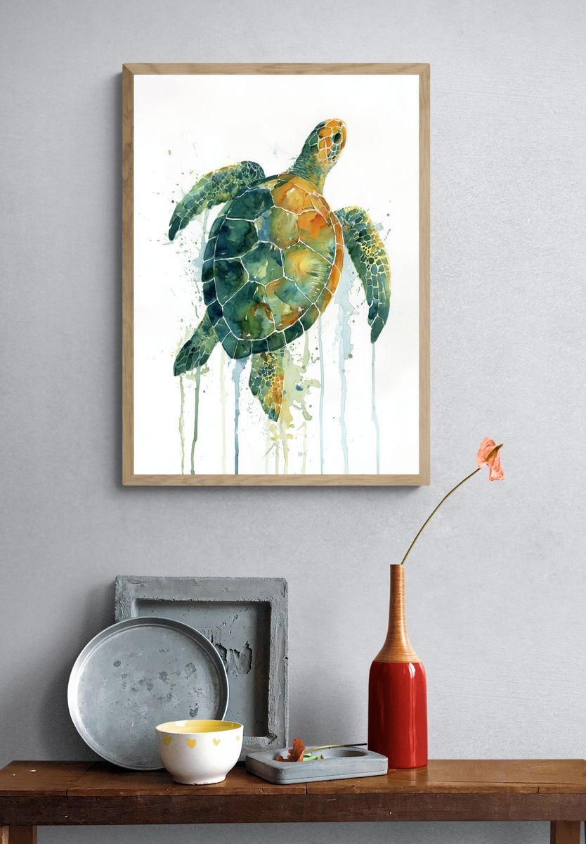 Sea Turtle Watercolor Poster. — room view 3
