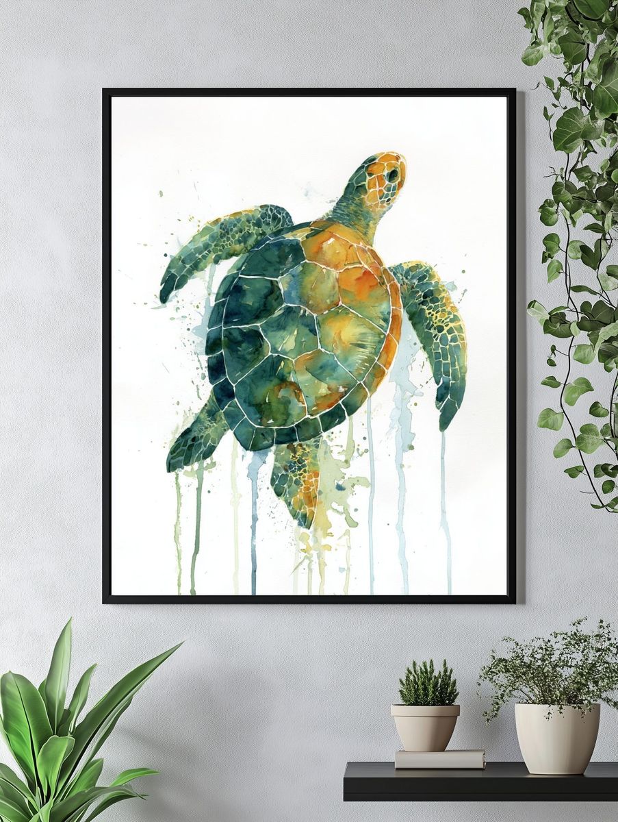 Sea Turtle Watercolor Poster. — room view 4