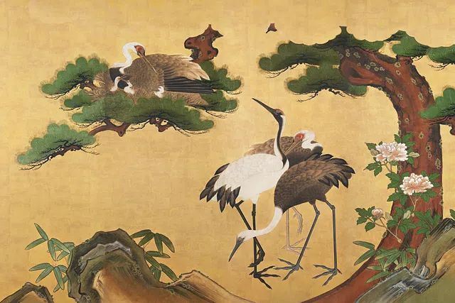 Cranes and Pine Trees — Asian Art Print. poster — fine-art art