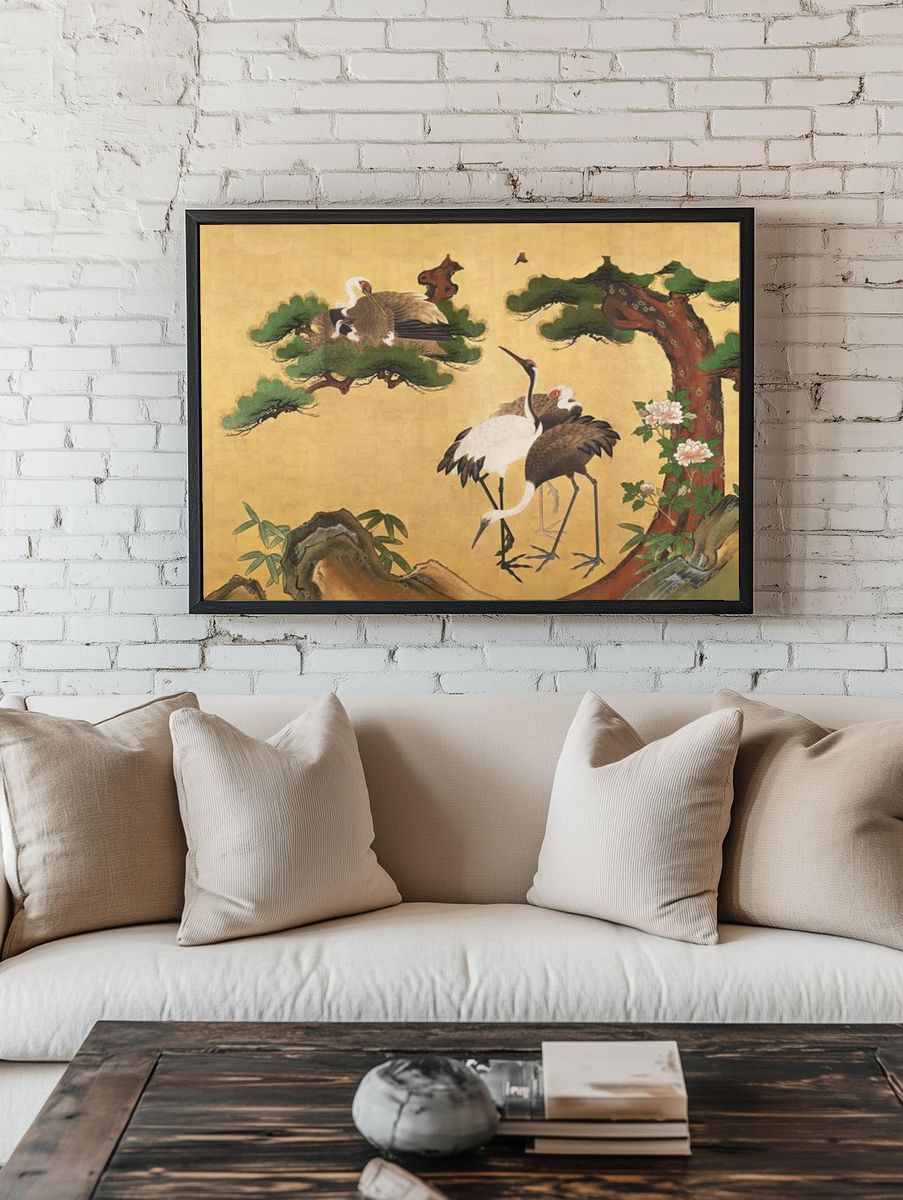 Cranes and Pine Trees — Asian Art Print. — room view 1