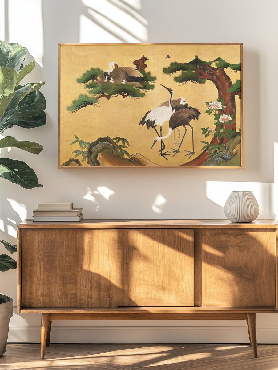 Cranes and Pine Trees — Asian Art Print. — room view 3