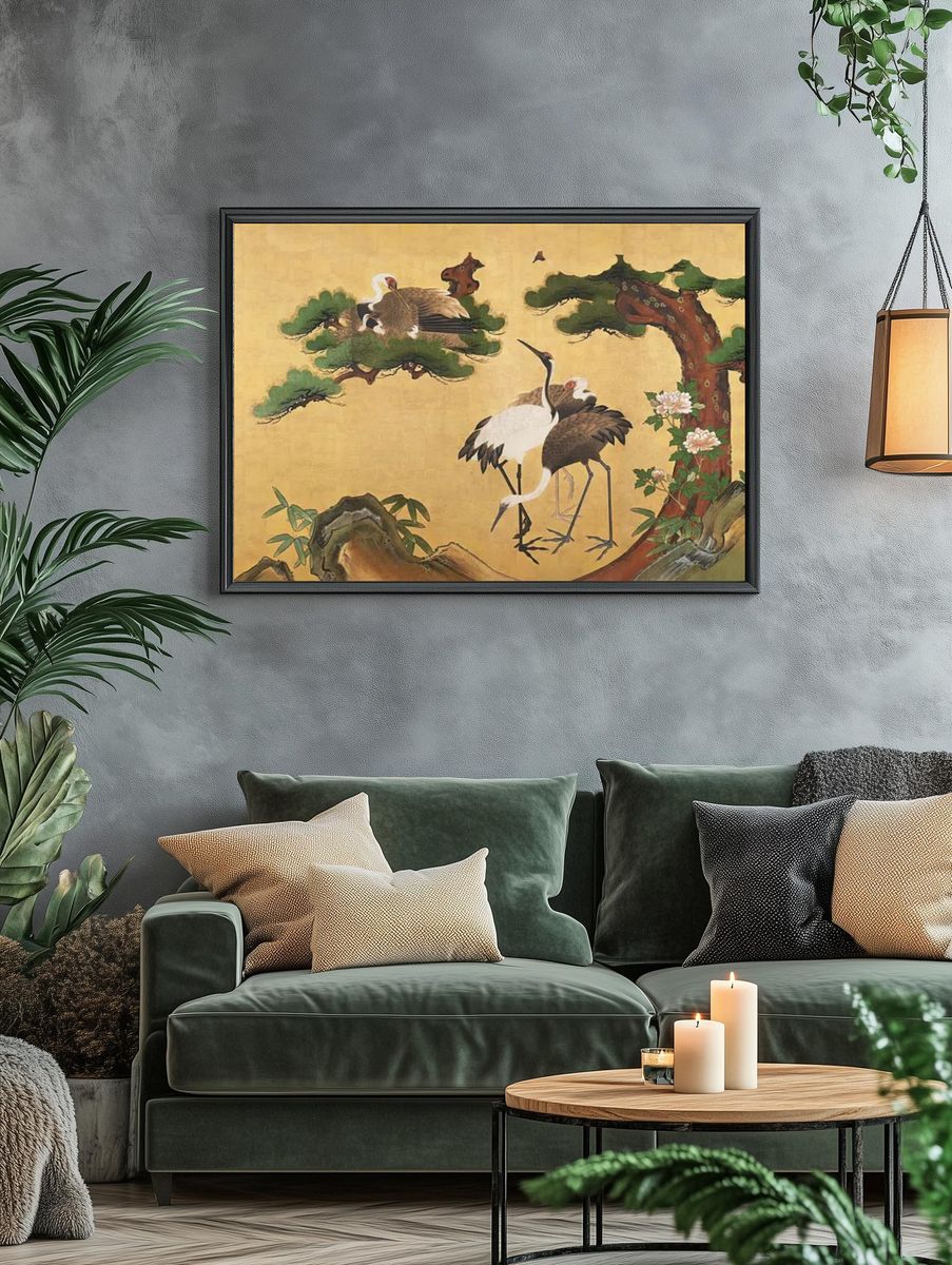Cranes and Pine Trees — Asian Art Print. — room view 4