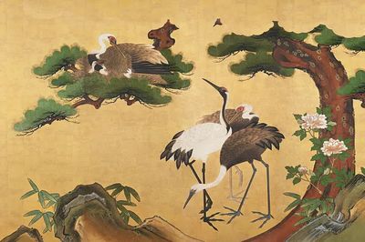 Cranes and Pine Trees — Asian Art Print. poster
