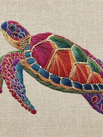 Colorful Sea Turtle Embroidery Poster. poster print
