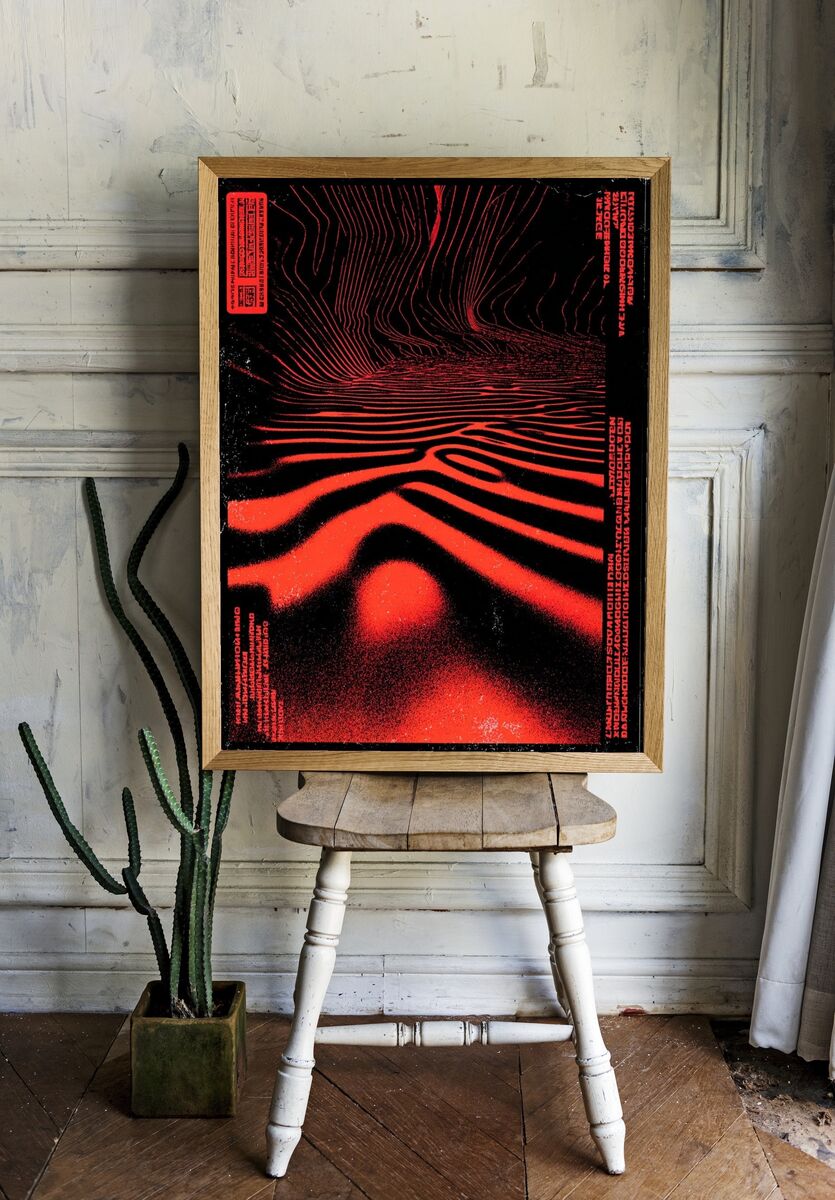 Abstract Red Waves Poster. — room view 1