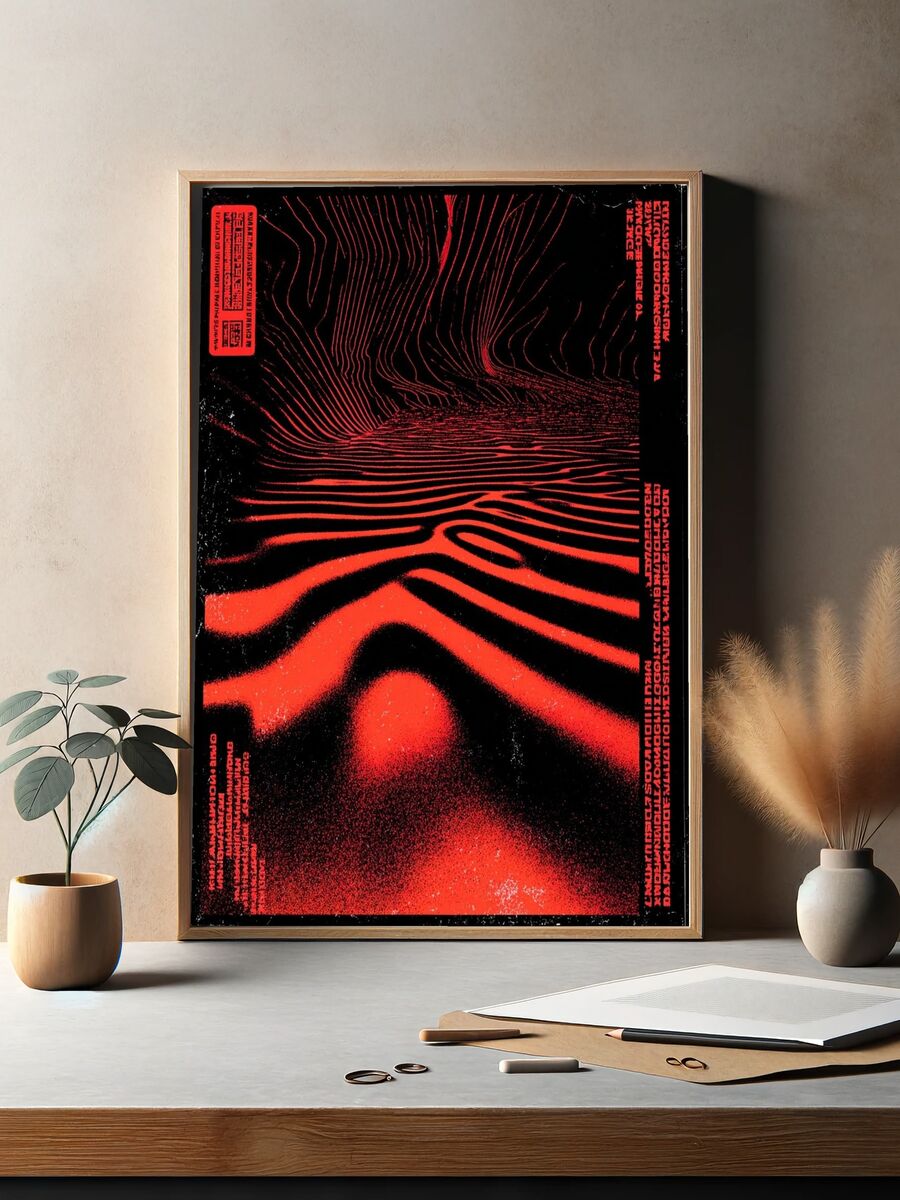 Abstract Red Waves Poster. — room view 2