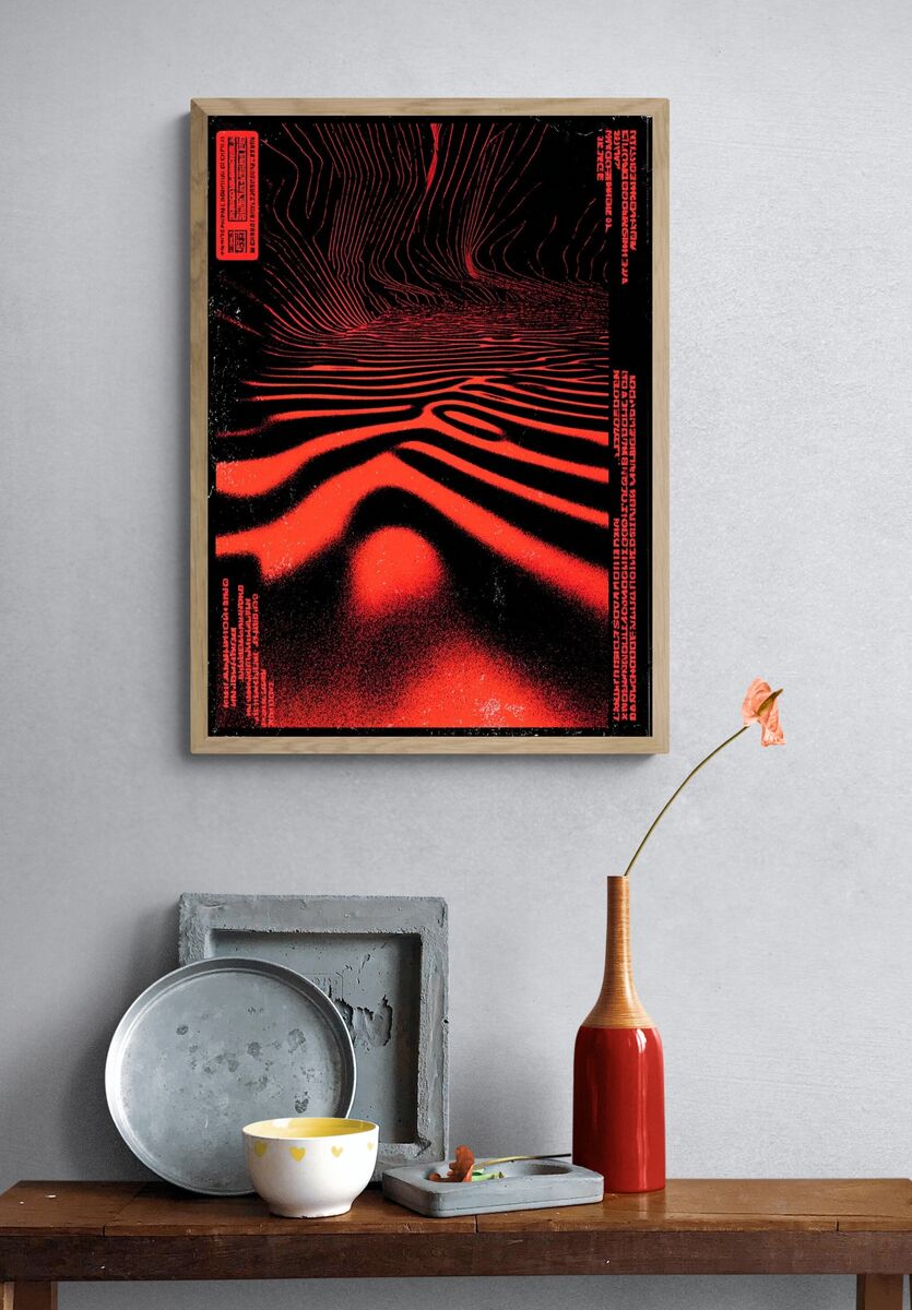 Abstract Red Waves Poster. — room view 3