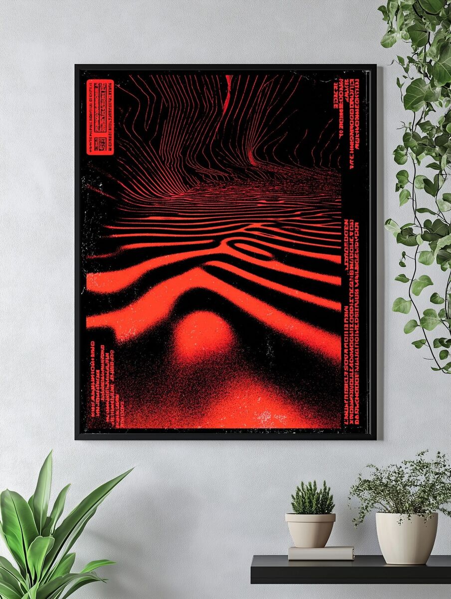 Abstract Red Waves Poster. — room view 4