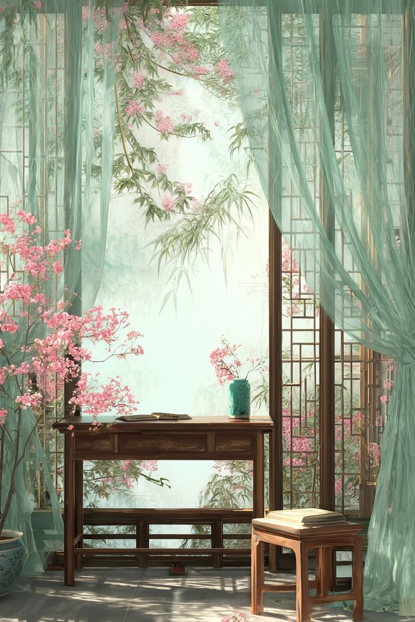 Serene Asian Interior — Illustration Print. poster — illustration art