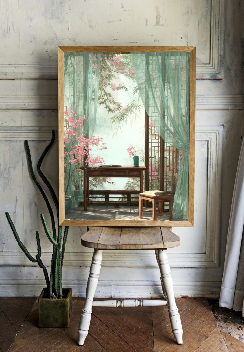 Serene Asian Interior — Illustration Print. — room view 1