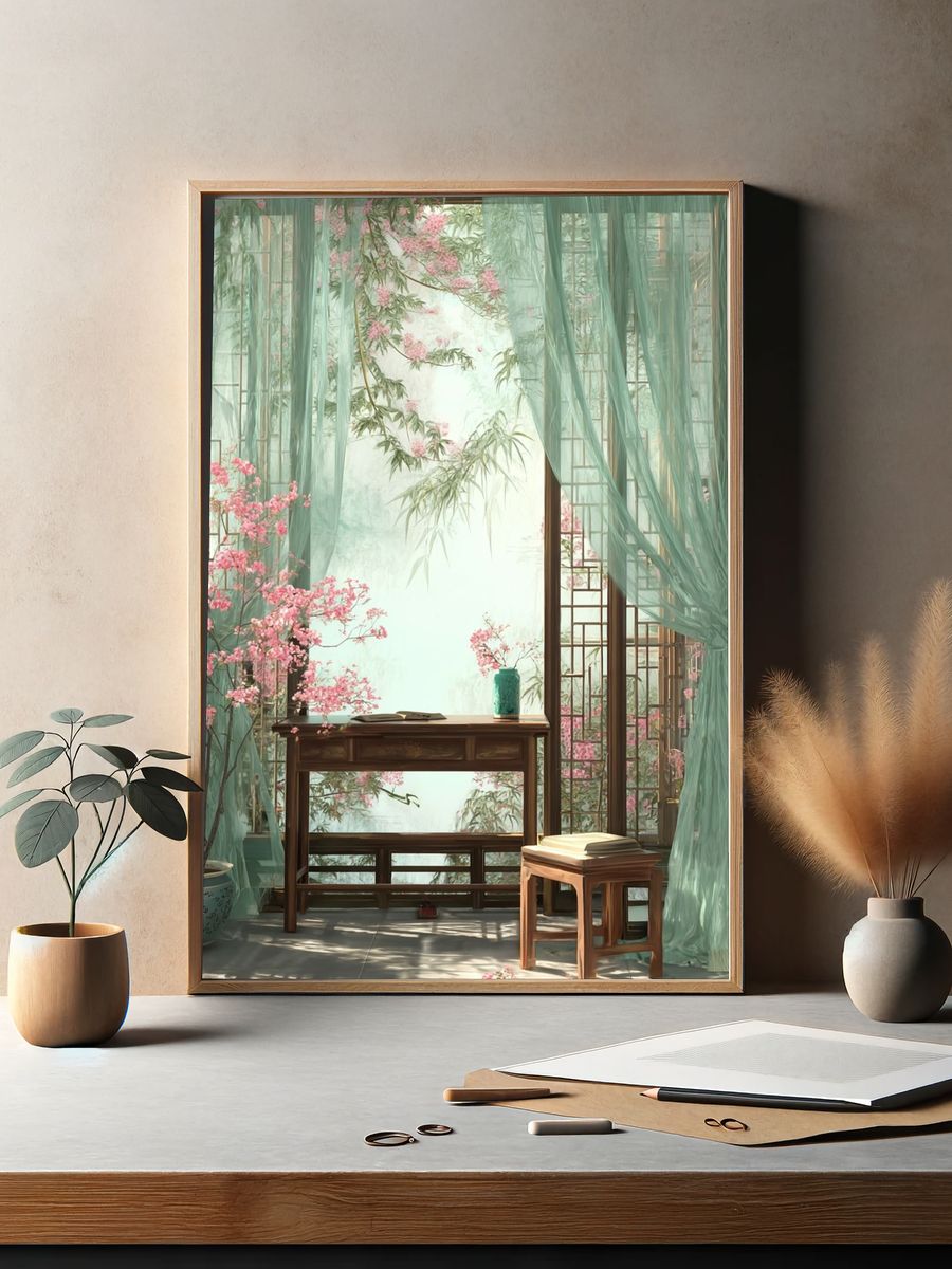 Serene Asian Interior — Illustration Print. — room view 2